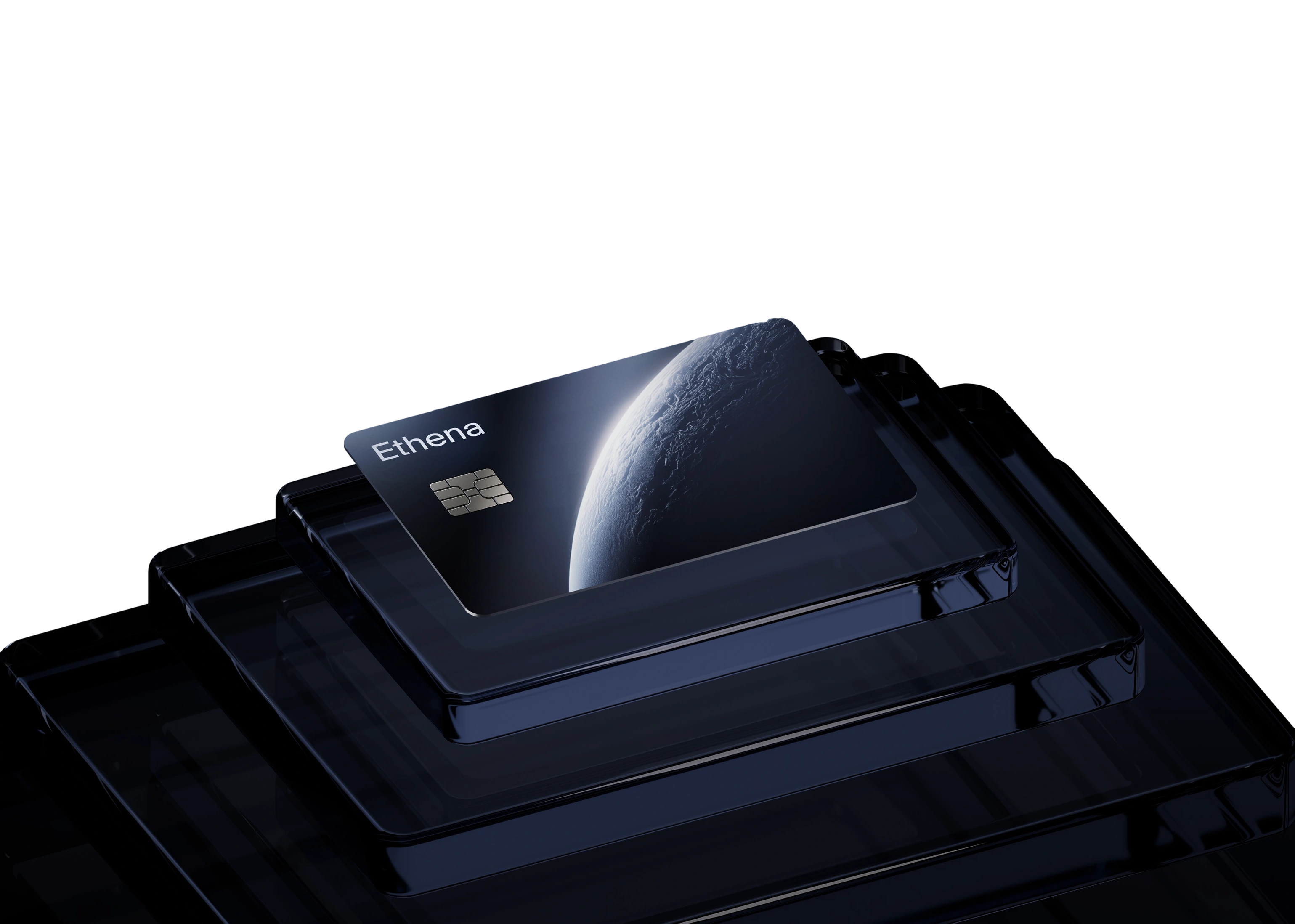 Ethena card on glass pedestals
